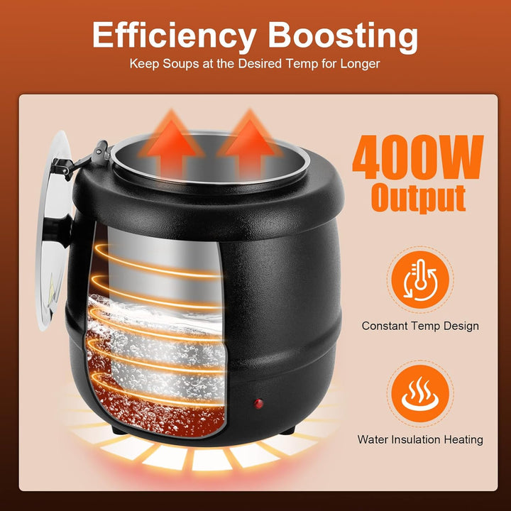 Suppenwärmer 10 L, elektrisch, 35–80 °C, 400 W | Robustes Gusseisengehäuse, herausnehmbarer Edelstah