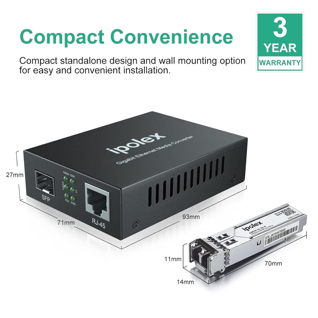 ipolex Gigabit Ethernet Medienkonverter, 1,25G SFP Port Glasfaser Medienkonverter, Multimode LC Medi