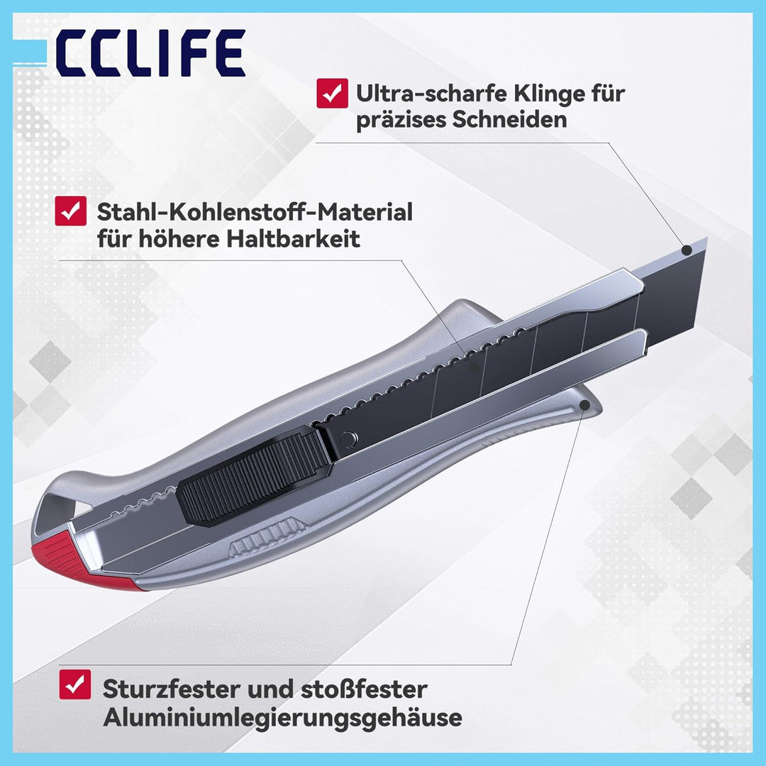 CCLIFE Cuttermesser Massband Set 7-teilig Aluminium Werkzeugset | 3 Aluminium-Cuttermesser Set für H