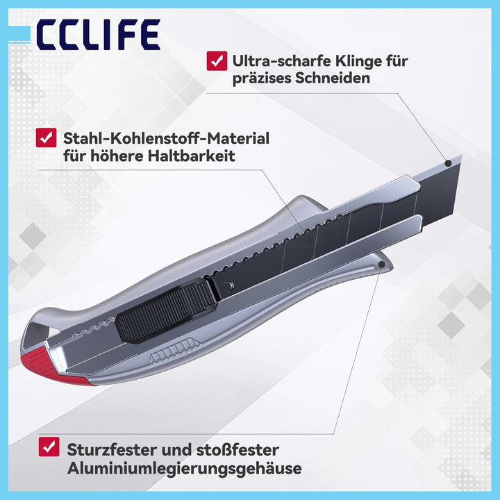 CCLIFE Cuttermesser Massband Set 7-teilig Aluminium Werkzeugset | 3 Aluminium-Cuttermesser Set für H
