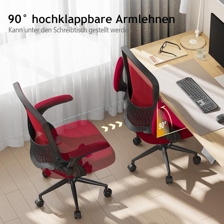 naspaluro Ergonomischer Bürostuhl, Schreibtischstuhl mit 90° Klappbaren Armlehnen, Einzigartige Lend
