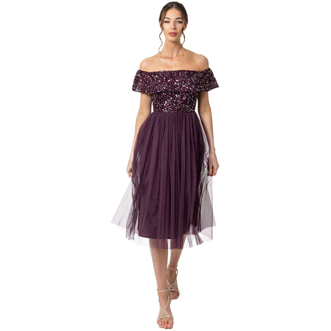 Maya Deluxe Abendkleid mit Pailletten - Cocktailkleid Damen mit V-Ausschnitt - Tüllkleid Damen mit K