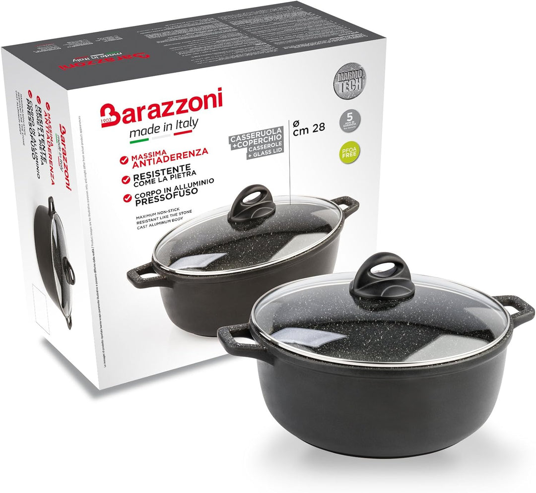 Barazzoni die Kochen besondere Kasserolle Zwei Griffen mit Deckel, Durchmesser 28 cm, Aluminiumguss