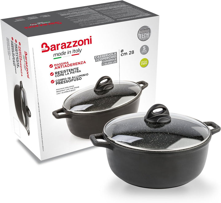 Barazzoni die Kochen besondere Kasserolle Zwei Griffen mit Deckel, Durchmesser 28 cm, Aluminiumguss