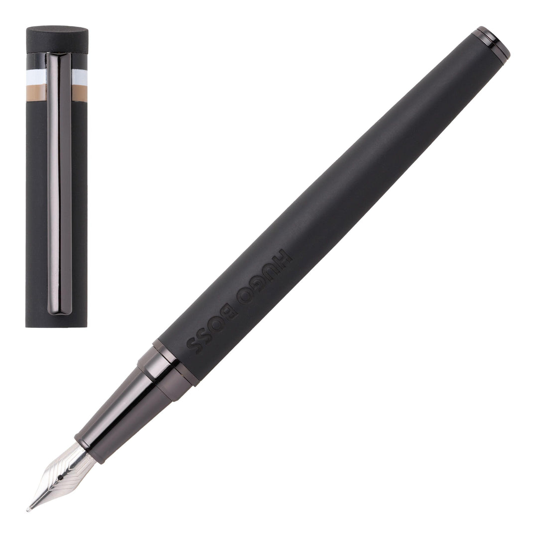 Hugo Boss Loop Iconic Füllfederhalter aus Messing in der Farbe Schwarz, Länge: 14,7cm, Federstärke: