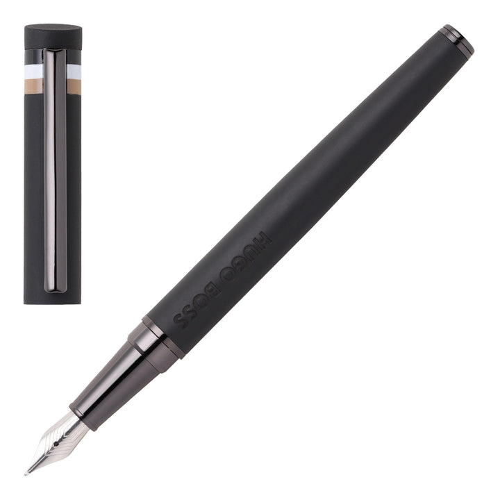 Hugo Boss Loop Iconic Füllfederhalter aus Messing in der Farbe Schwarz, Länge: 14,7cm, Federstärke: