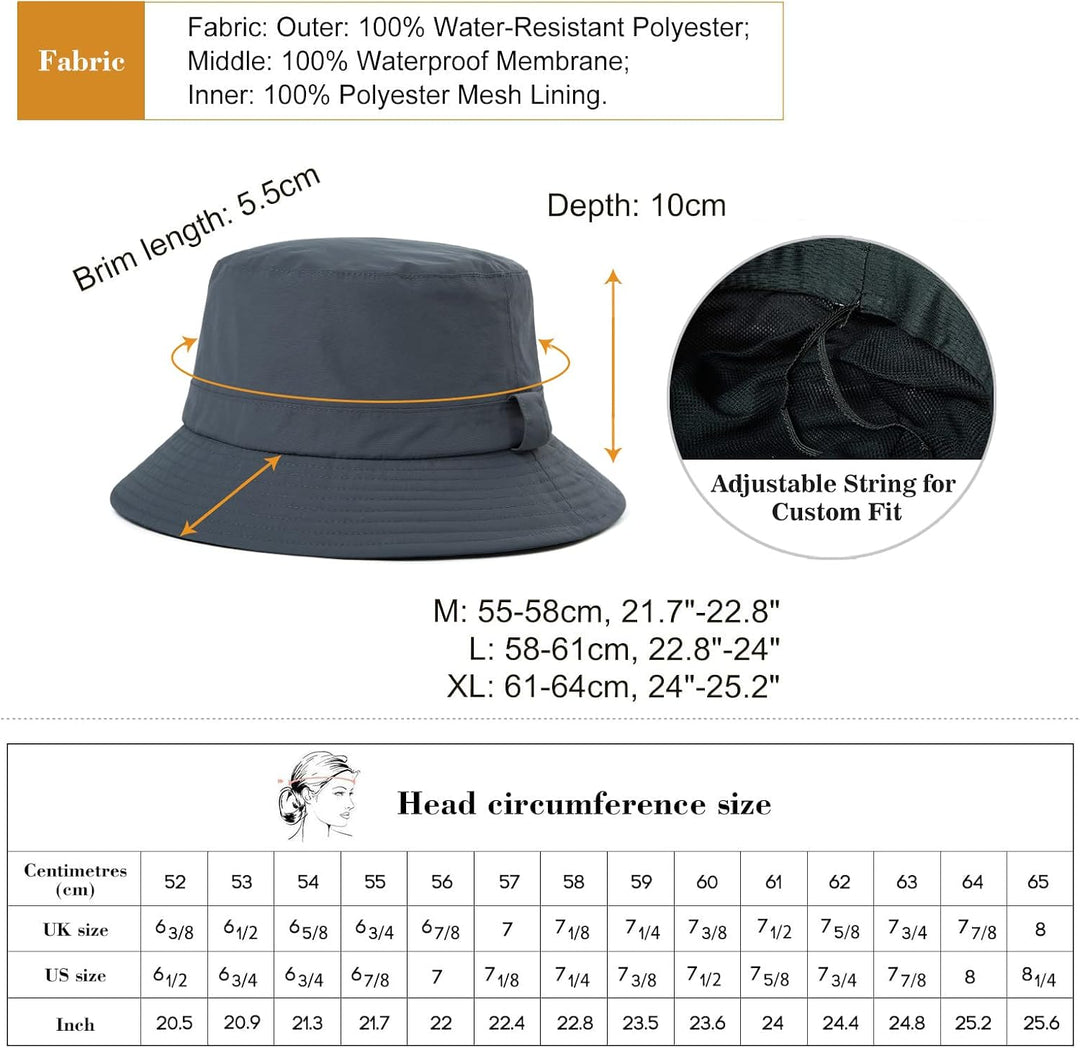 Comhats Regenhut Unisex für Damen Herren Wasserdichter Bucket hat Faltbar Eimerhut Strand Surfen Ang