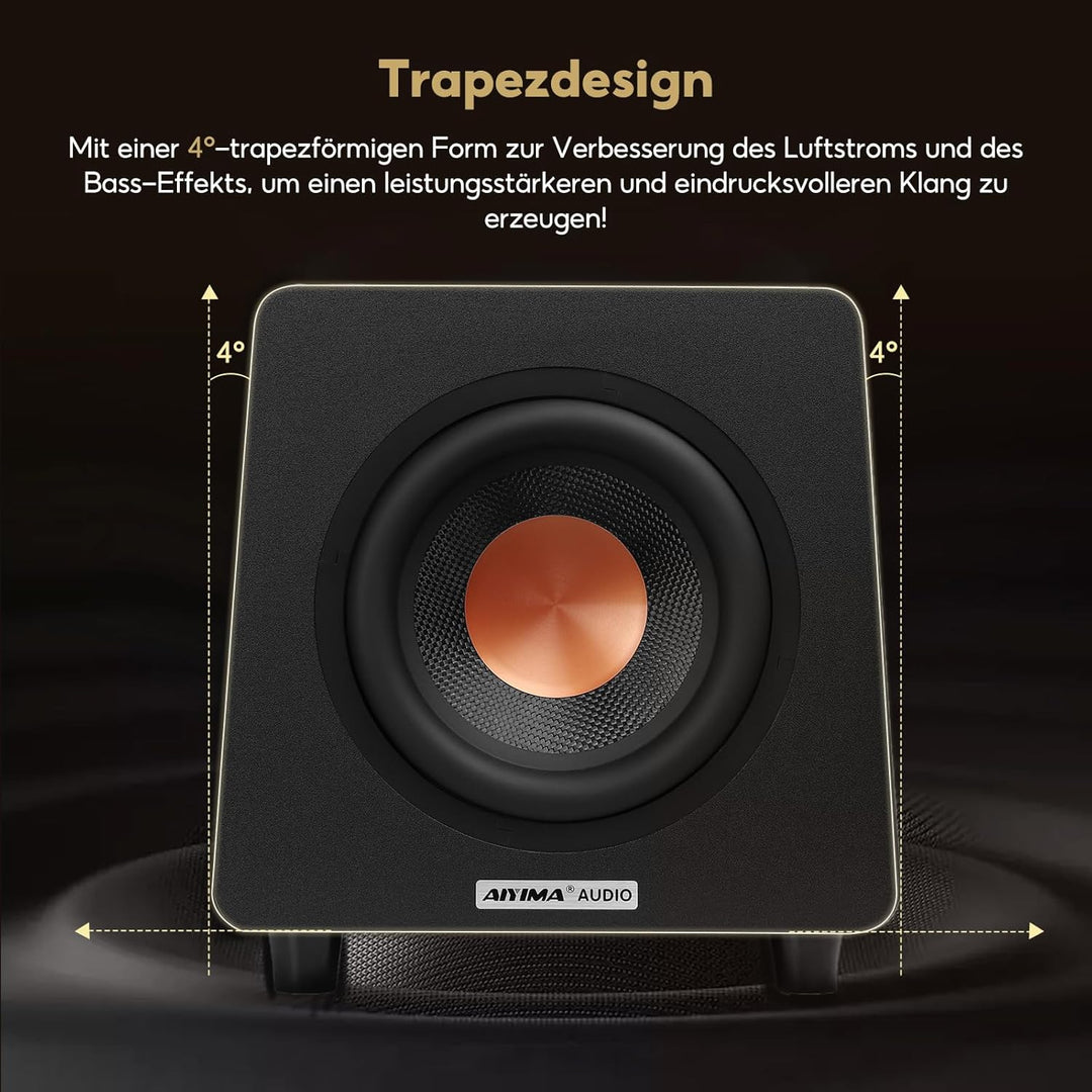 AIYIMA 800X Subwoofer Aktiv 8 Zoll, 100Watt Sub Woofer mit RCA AUX LFE Eingänge, Integrierter Verstä