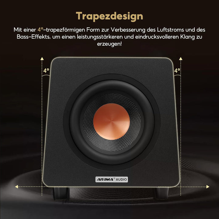 AIYIMA 800X Subwoofer Aktiv 8 Zoll, 100Watt Sub Woofer mit RCA AUX LFE Eingänge, Integrierter Verstä
