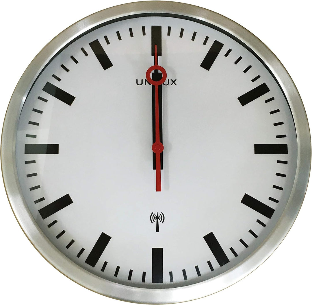 Unilux Wanduhr Station Bahnhofsuhr mit Funksteuerung und leisem Uhrwerk