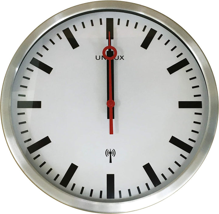 Unilux Wanduhr Station Bahnhofsuhr mit Funksteuerung und leisem Uhrwerk