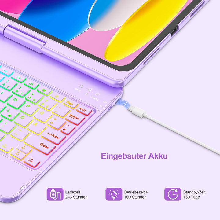 MMK Tastatur Hülle für iPad 10 Generation 10,9 Zoll 2022, 7 Farben Beleuchtung & Multi Touch Trackpa