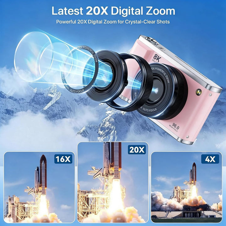 8K Digitalkamera 96 MP mit Autofokus und WLAN für Vlogging Rosa, Rosa
