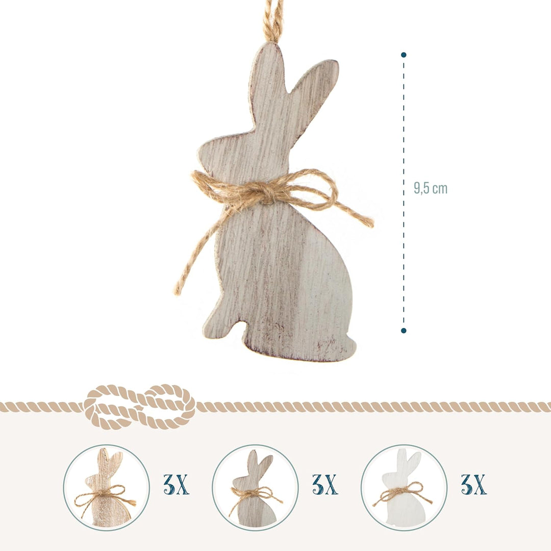 Logbuch-Verlag Osteranhänger aus Holz, 9er Set: Osterhasen-Deko zum Aufhängen, Osterschmuck für Oste