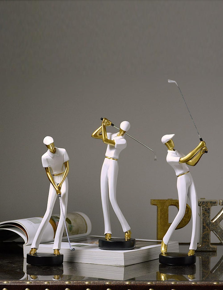 Amoy-Art Golfer Figuren Statue Modern Dekor Skulptur Wohnzimmer Kunst Golfspieler Arts Polyresin Wei