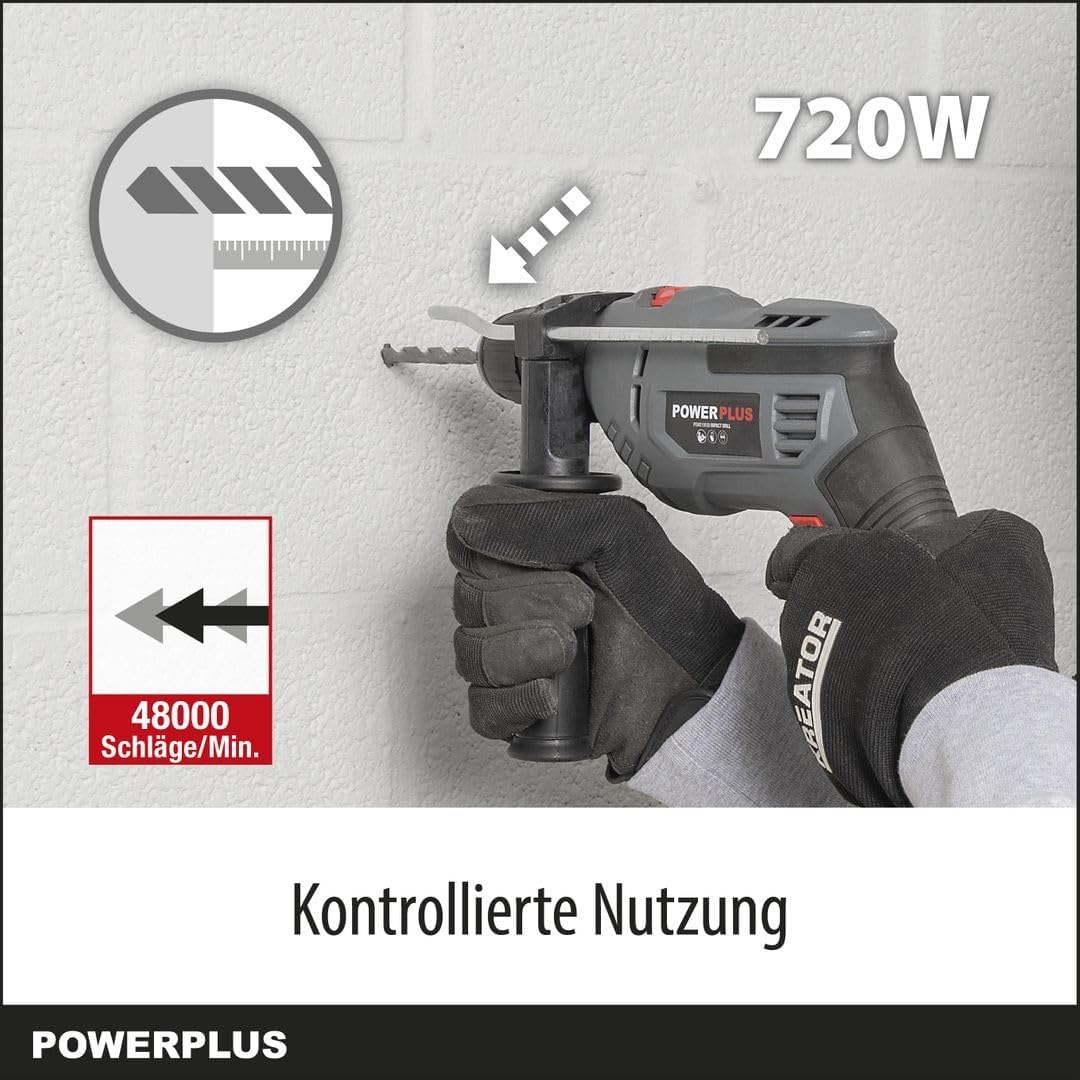 Powerplus Elektro-Schlagbohrmaschine POWE10030-2 in 1: (Schlag-) Bohren, 720 W Bohrleistung, 3 Nm, L