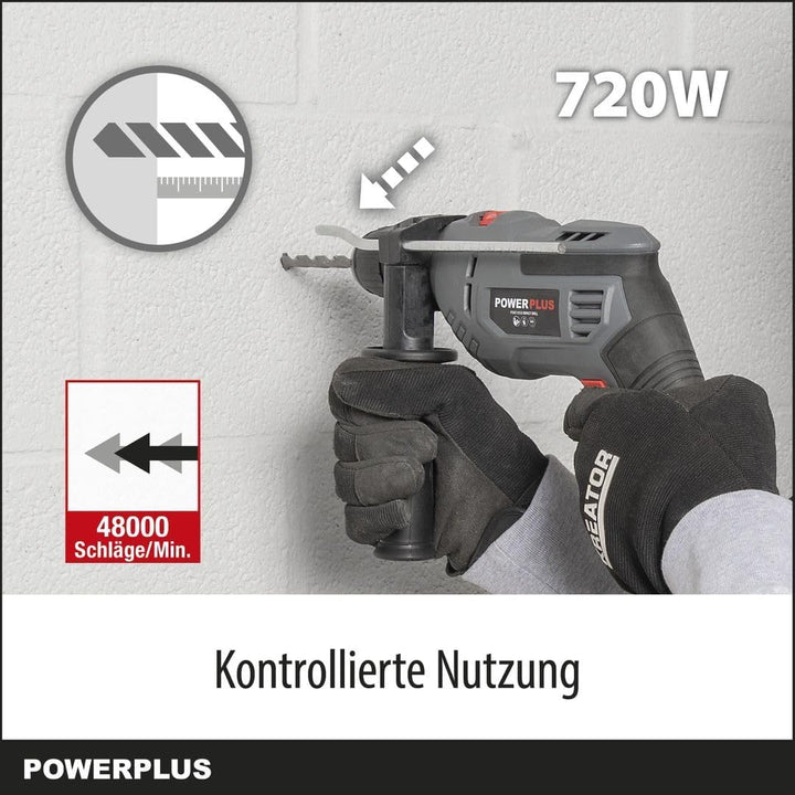 Powerplus Elektro-Schlagbohrmaschine POWE10030-2 in 1: (Schlag-) Bohren, 720 W Bohrleistung, 3 Nm, L