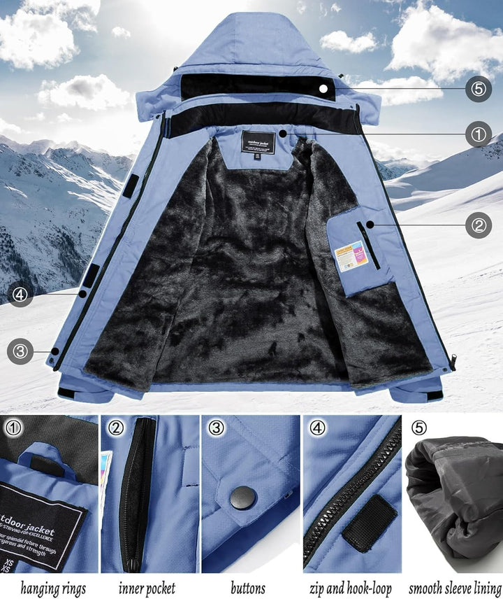 TACVASEN Damen Übergangsjacke Warm Winterjacke Gefüttert Wanderjacke Ski Jacket mit Wasserdichtem Re