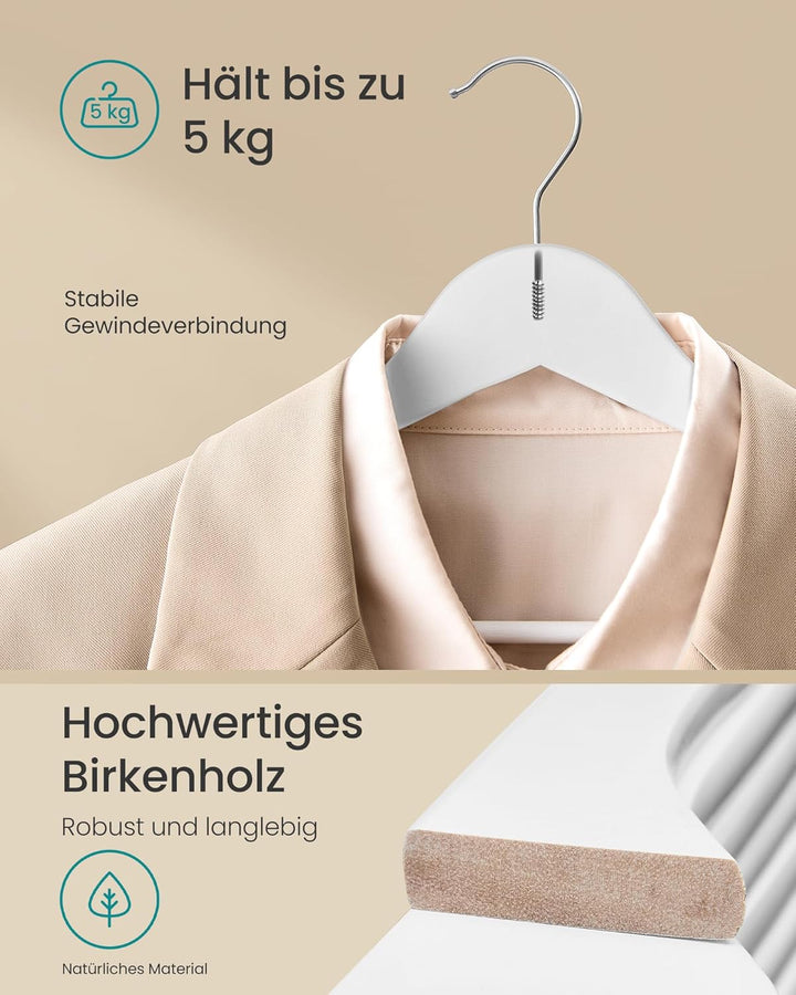 SONGMICS Kleiderbügel Holz, 10er Set, Holzbügel schlank, Bügel, platzsparend, Hosenbügel, 360° drehb