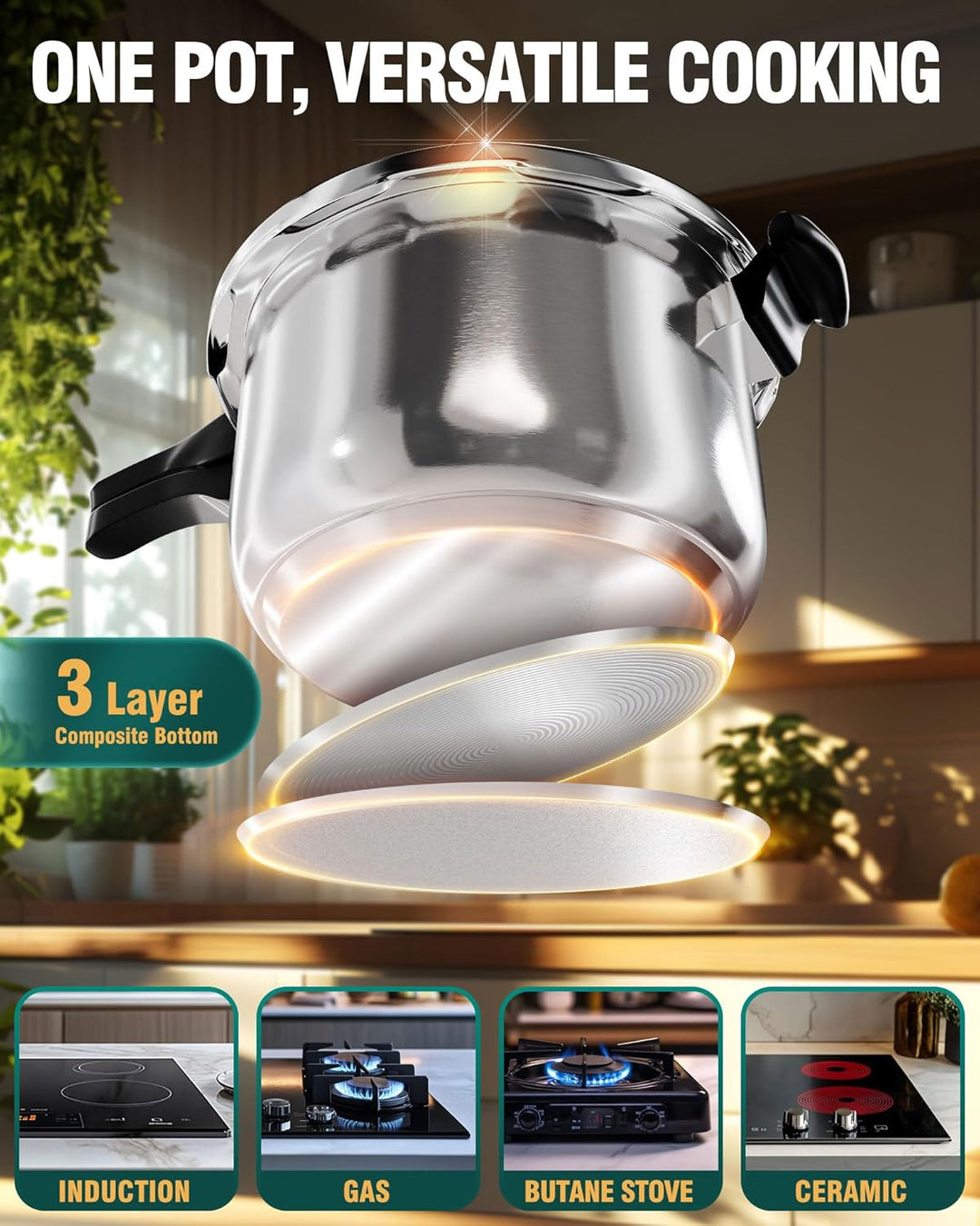 WantJoin Schnellkochtopf, Edelstahl, 6 Qt, kommerzieller Schnellkochtopf, für Schnellkochtöpfe oder