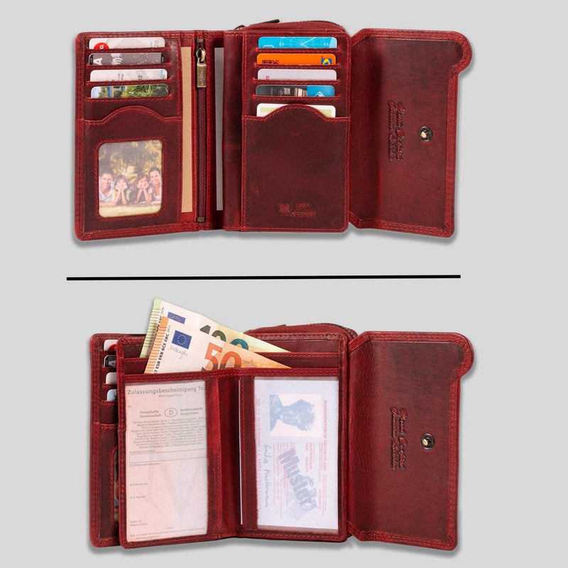 MATADOR Damen Leder Geldbörse TüV geprüfter RFID & NFC Schutz Frauen Portemonnaie Ladies Wallet Red/