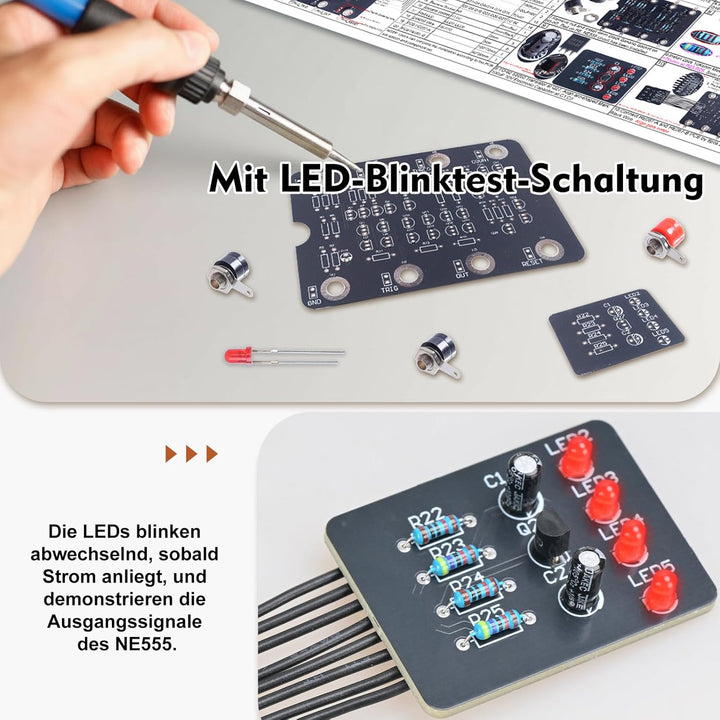 NE555 Timer Lötbausatz für Einsteiger, BANRIA DIY Löten Übungsset mit Durchsteckbauteilen, Atmender