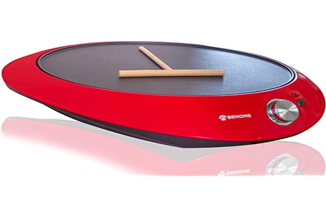 Behome Crepes Maschine mit Antihaft-Crêpe-Platte 1000 W flach 30 cm mit Spatel