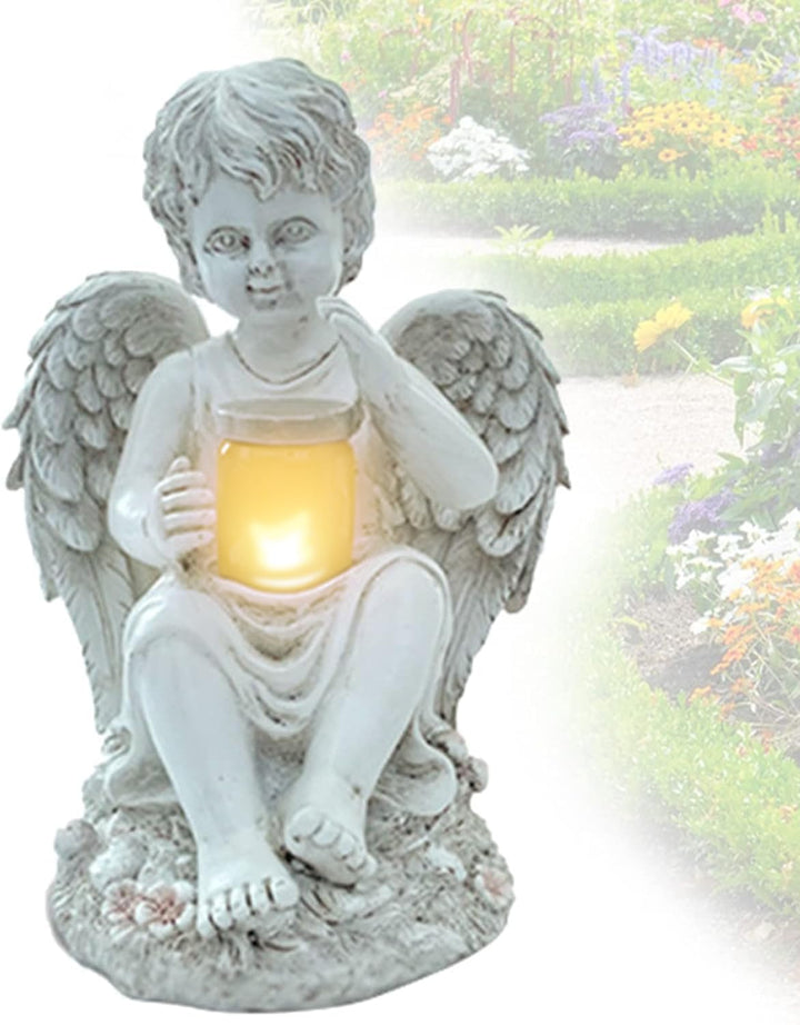 Tuzsocr Engel Gartenfiguren Solar Grablichter für draussen，wetterfest grabschmuck für Friedhof Outdo