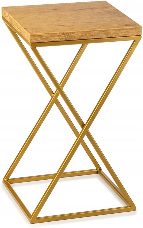 Pflanzenständer Metall 40 cm Hoch - Stabiler und Fester Blumenhocker mit Eiche Optik MDF-Platte auf