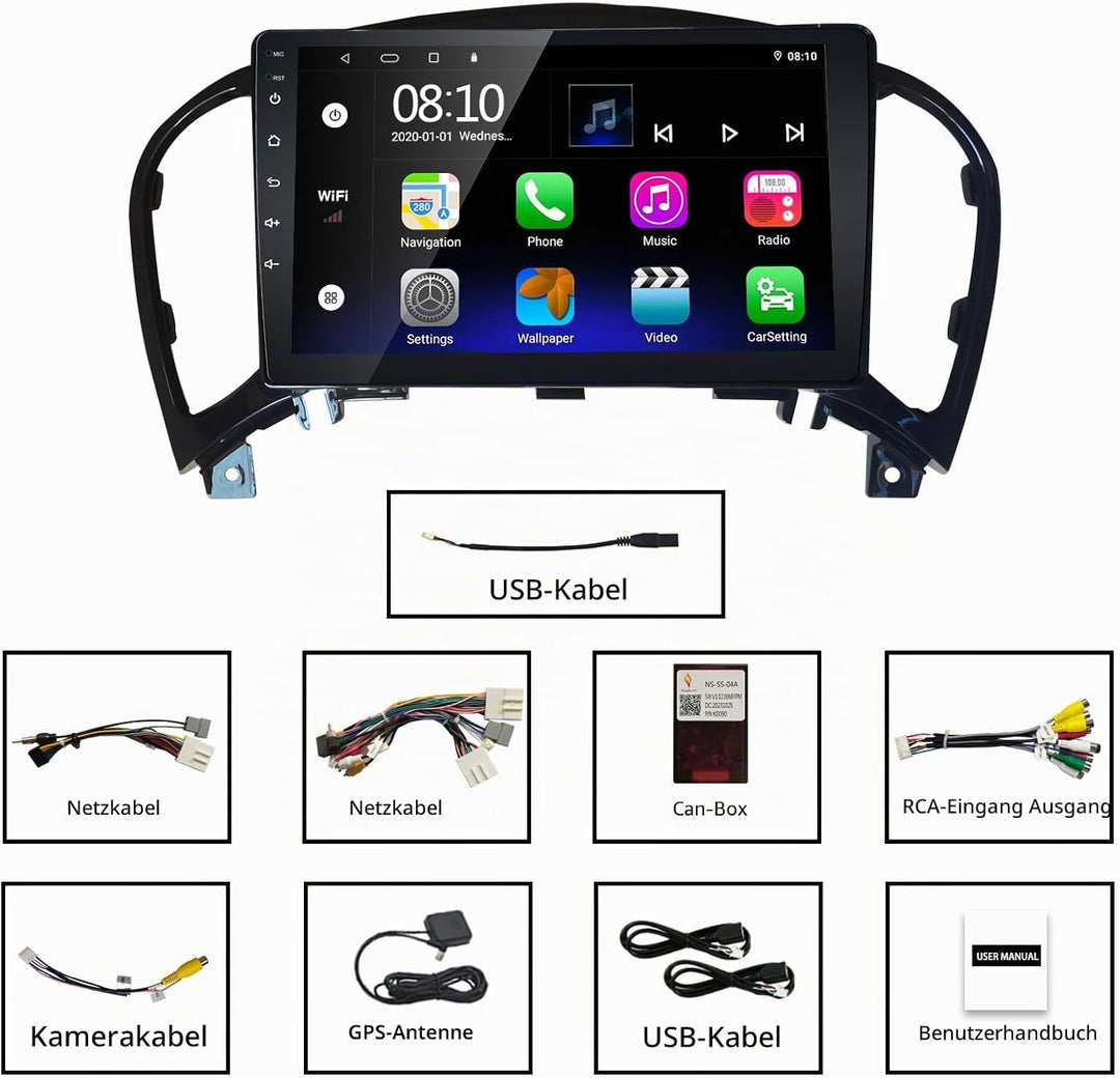 LEXXSON Android Autoradio für Nissan Juke 2011-2016, Android Auto Carplay Kompatibel mit 9 Zoll Touc