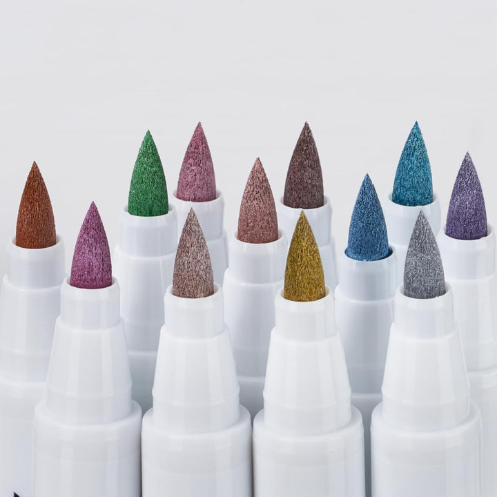 Arrtx 12 Farben Metallic Acrylstifte, Glitzermarker für Felsmalerei, Glitzer stifte mit extra feiner