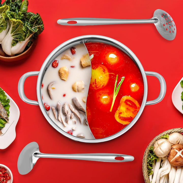 YIEMJS Shabu Shabu Topf 28cm – Hot Pot Topf aus 304 Edelstahl mit 2-fach Unterteilung – Edelstah