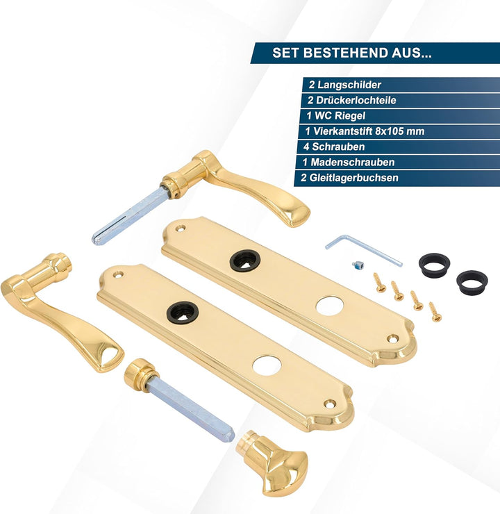 Alpertec 32760083 Lori-LS Messing poliert für Badtüren WC Drückergarnitur Türdrücker Türbeschläge Ne