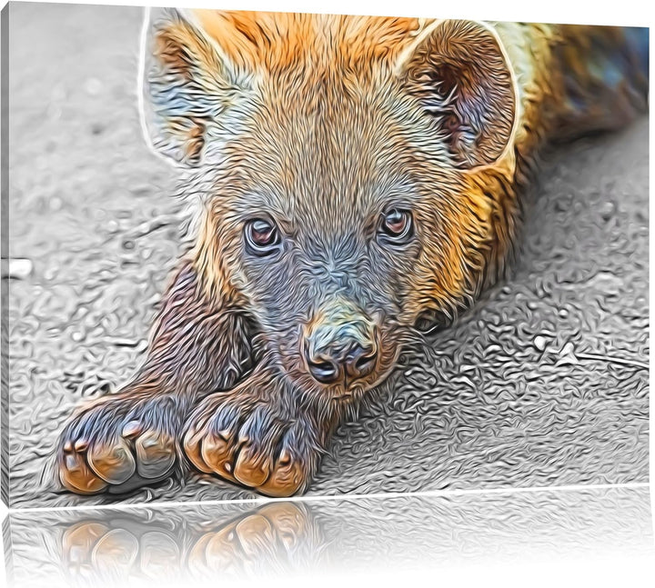 niedliche kleine Hyäne schwarz/weiss Deluxe Format: 100x70 cm auf Leinwand, XXL riesige Bilder ferti