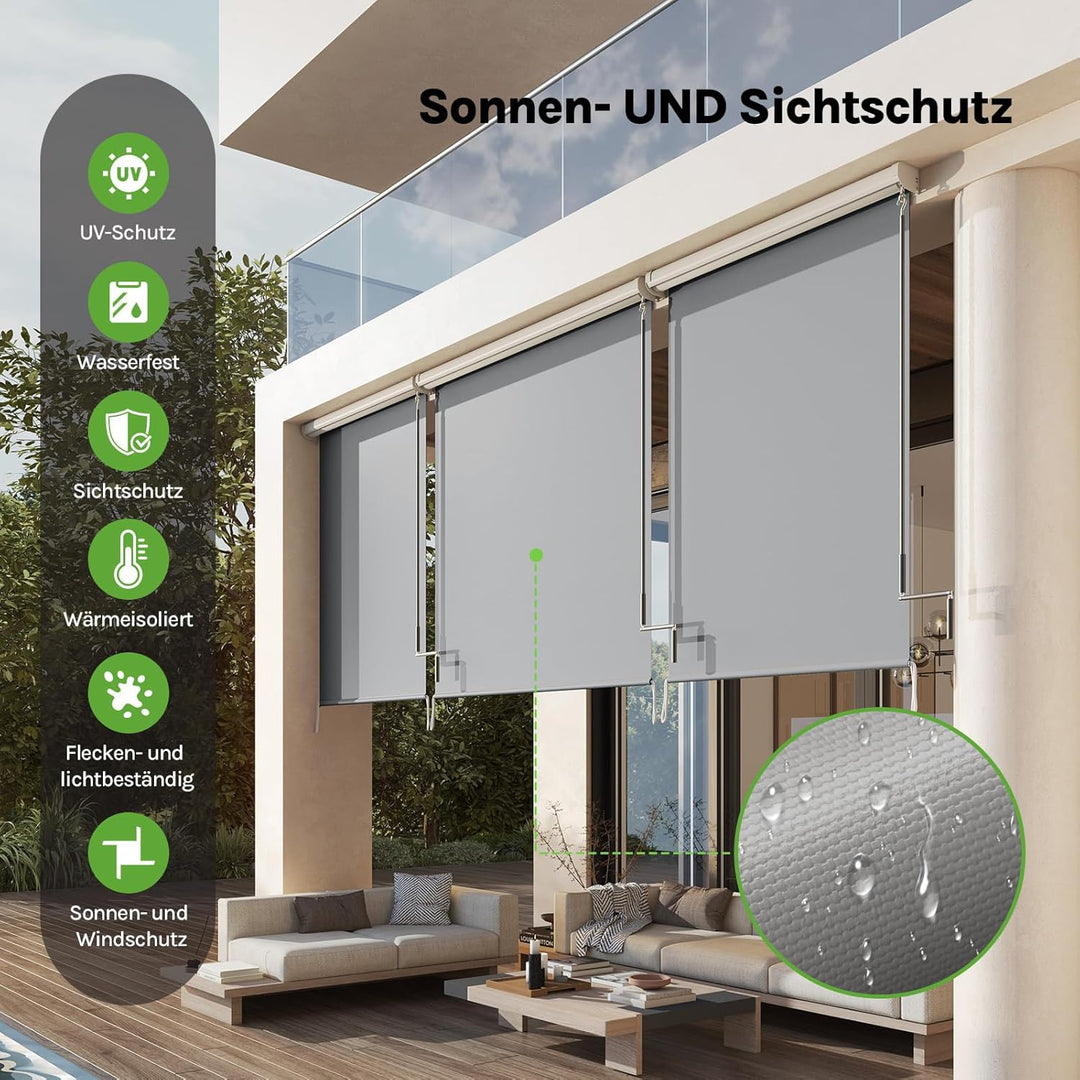 WOLTU Senkrechtmarkise Balkonmarkise Vertikalmarkise mit Handkurbel und Markisenkassette für Terrass