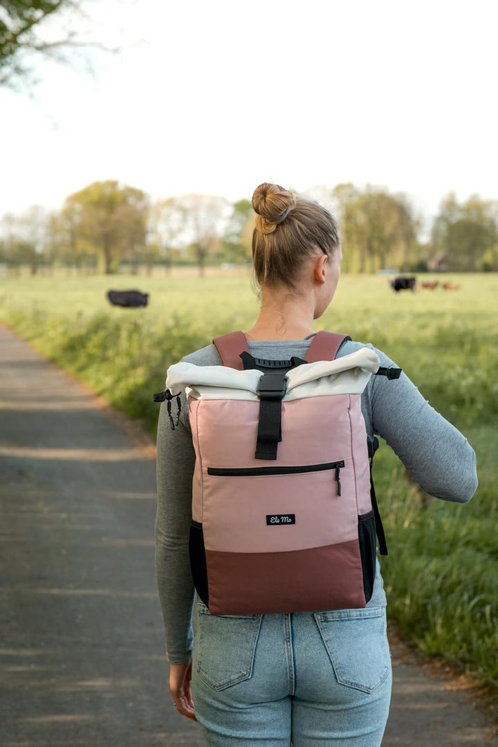 Ela Mo Rucksack Damen - Rolltop schön u. durchdacht - Laptop Rucksäcke für Frauen - Anti Diebstahl T