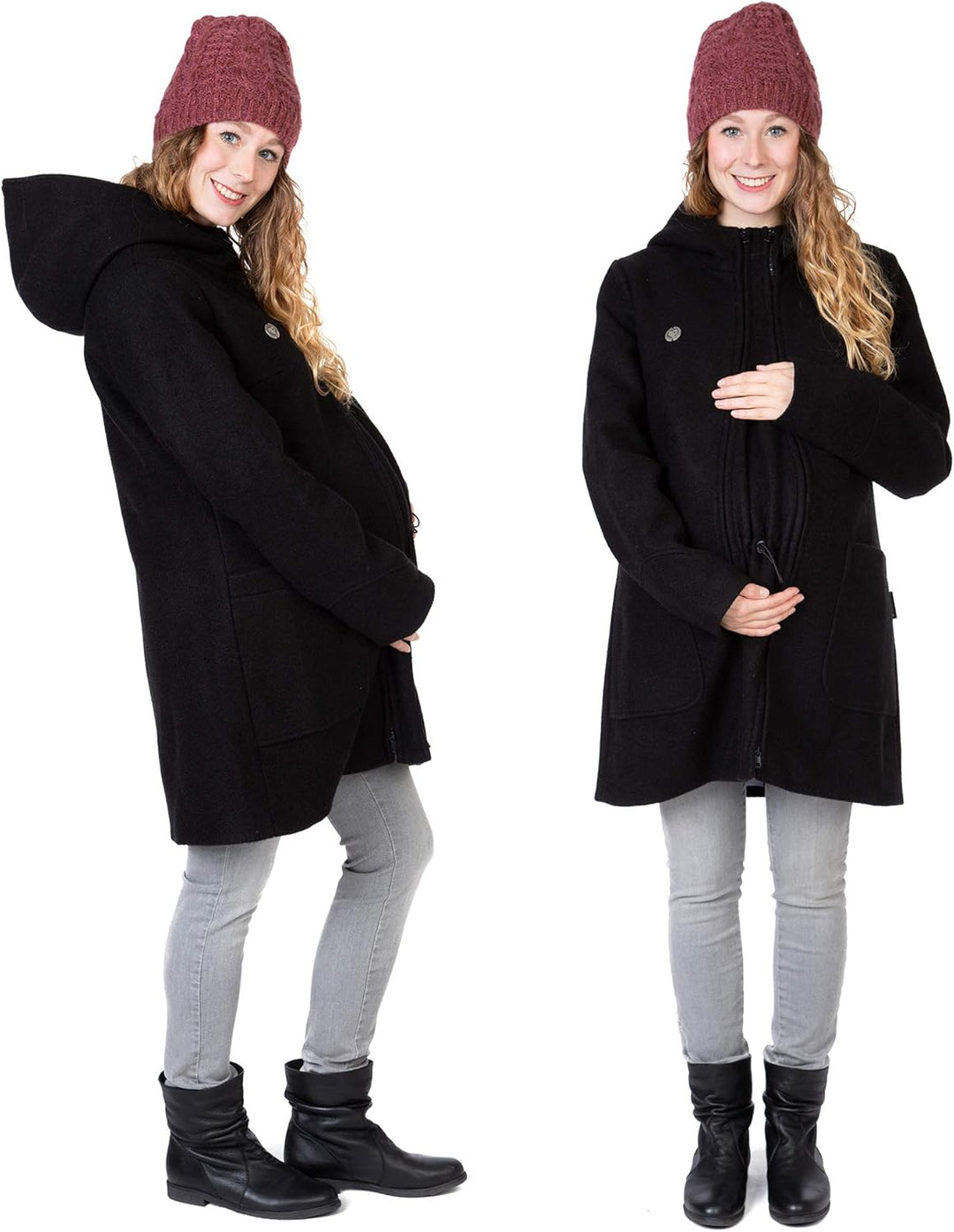 Viva la Mama - schicker Umstands- und Tragemantel für den Winter - VALENTIN S schwarz - vorn tragen,