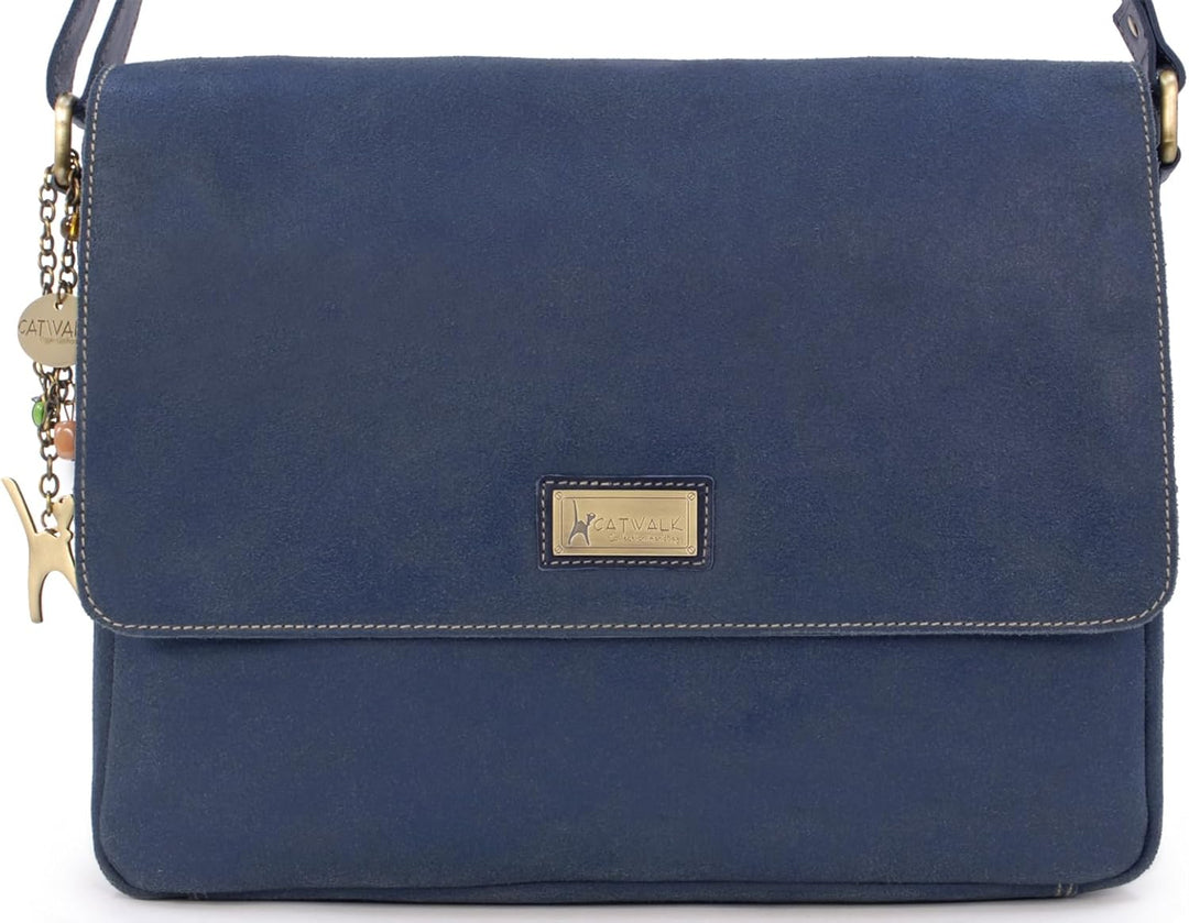 Catwalk Collection Handbags - Leder Laptoptasche 14 15 Zoll - Umhängetasche Messenger Bag Gross - Ar