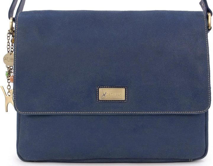 Catwalk Collection Handbags - Leder Laptoptasche 14 15 Zoll - Umhängetasche Messenger Bag Gross - Ar
