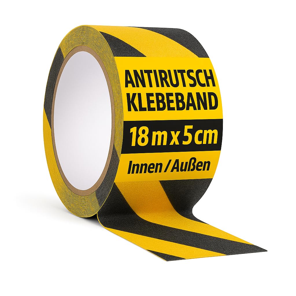 Antirutsch Klebeband [ 18M x 5cm ] Schwarz-Gelb | Griptape für den Innen- und Aussenbereich | Grip T