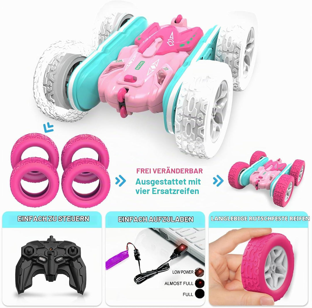 seveclotree Ferngesteuertes Auto Mädchen,Geschenk Mädchen 3 4 5 6 7 8 9 Jahre,2.4Ghz 4WD 360° Flip F
