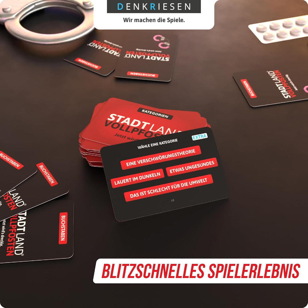 DENKRIESEN - Stadt Land Vollpfosten® – Das Kartenspiel - Rotlicht Edition - 'Jetzt wird's dreckig.'
