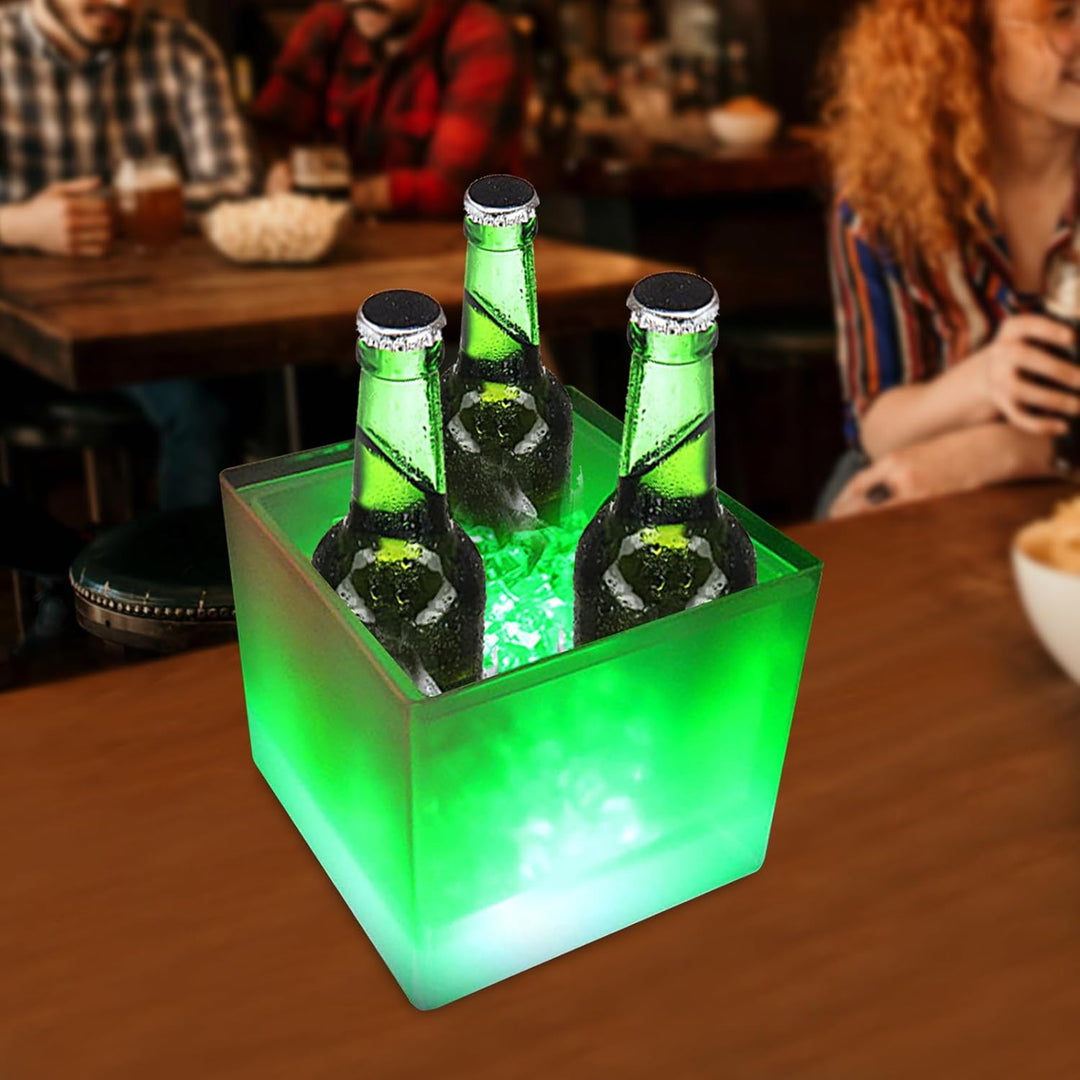LED Eiskübel 3.5L, Multicolor RGB LED Sektkübel, Doppelwandiger Grossraumbehälter für Flaschenwein u