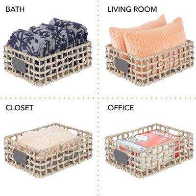 mDesign 3er-Set Aufbewahrungskorb für Schrank oder Regal – Flechtkorb mit Beschriftungsschild aus Hy