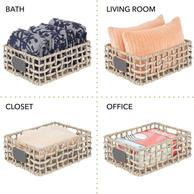mDesign 3er-Set Aufbewahrungskorb für Schrank oder Regal – Flechtkorb mit Beschriftungsschild aus Hy