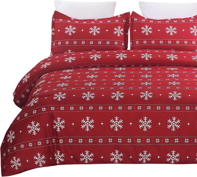 YEPINS Weihnachten Bettwäsche 200x200 Rot Schneeflocken Mikrofaser Weihnachts Motiv Bettbezug Set 3
