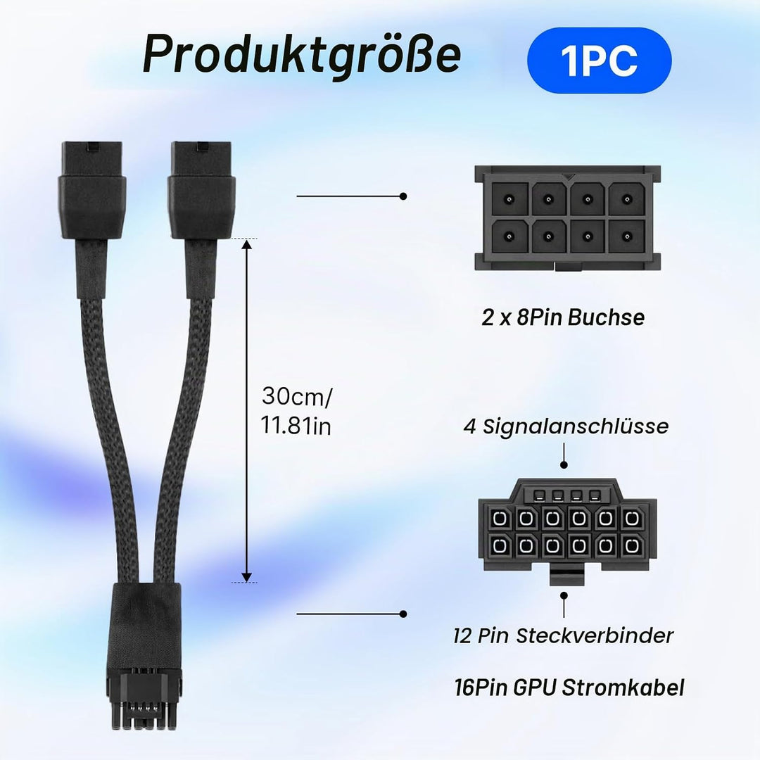 30cm PCI-e 5.0 12VHPWR(12V-2x6) Adapterkabel, 16(12+4) Pin GPU Verlängerungskabel, PCIe 5.0 2x8 Pin