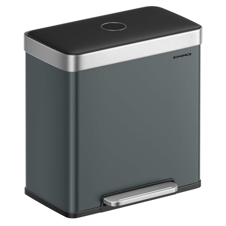 SONGMICS Mülleimer Küche, 2 x 30 L, Mülltrennsystem 2 Fächer, 15 Müllsäcke, Abfalleimer Edelstahl, I