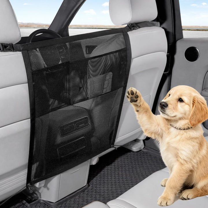 Hundegitter Auto Rückbank mit Aufbewahrungstasche &amp; Verstellbarem Seil | Universal Hundenetz Auto Ve