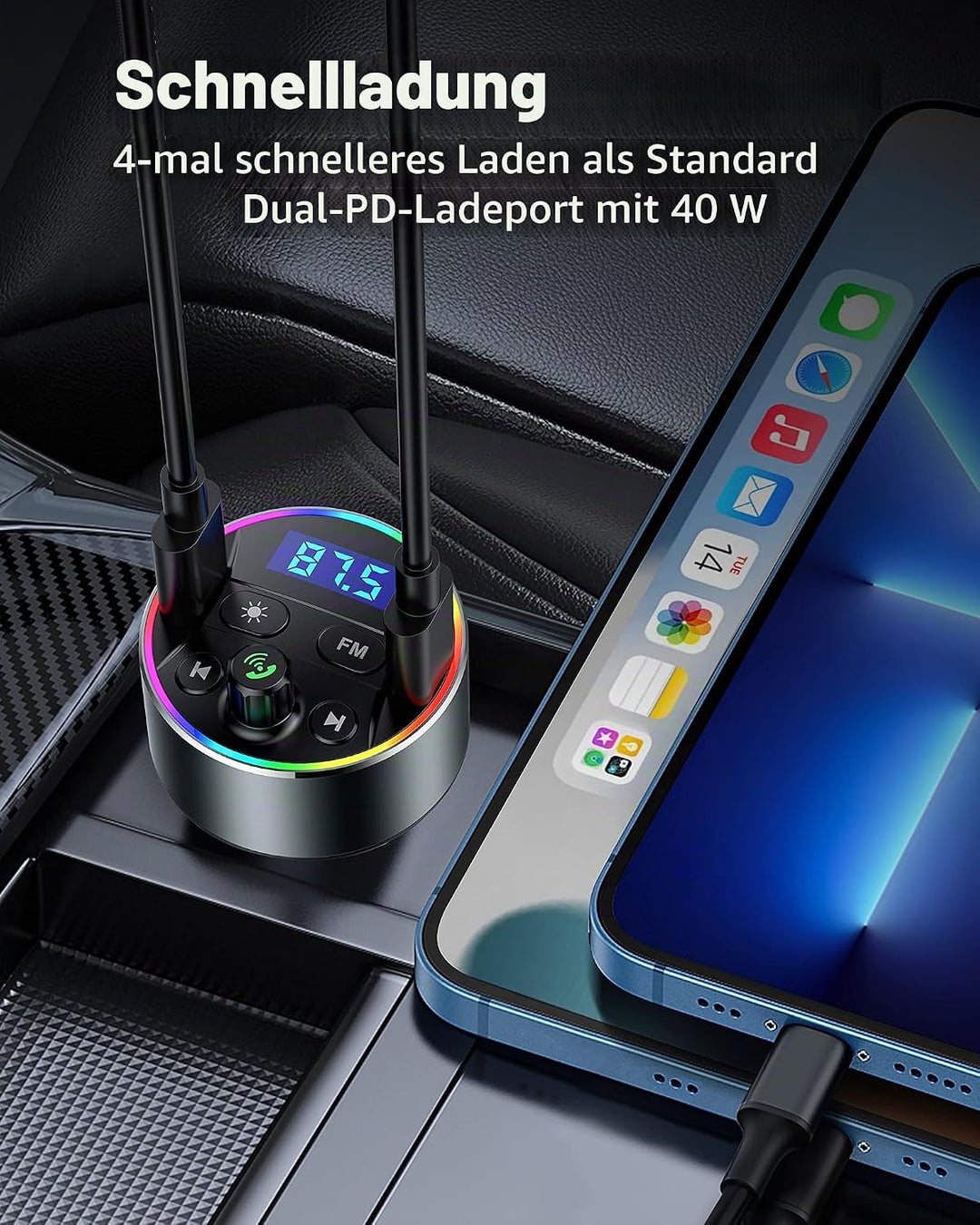 Bluetooth Adapter Auto 5.3 FM Transmitter für Freisprechanrufe mit PD 20W Zigarettenanzünder Bluetoo